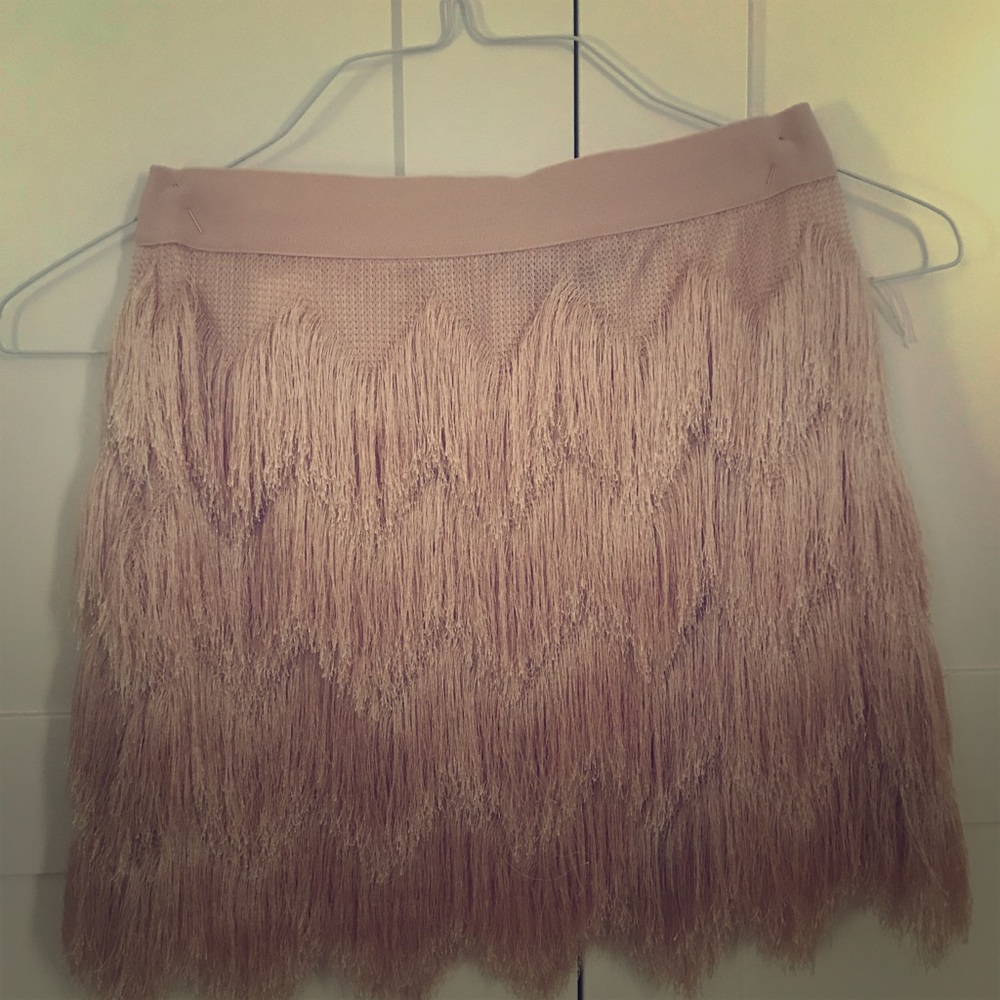 BCBG Max Azria crochet fringe skirt in blush